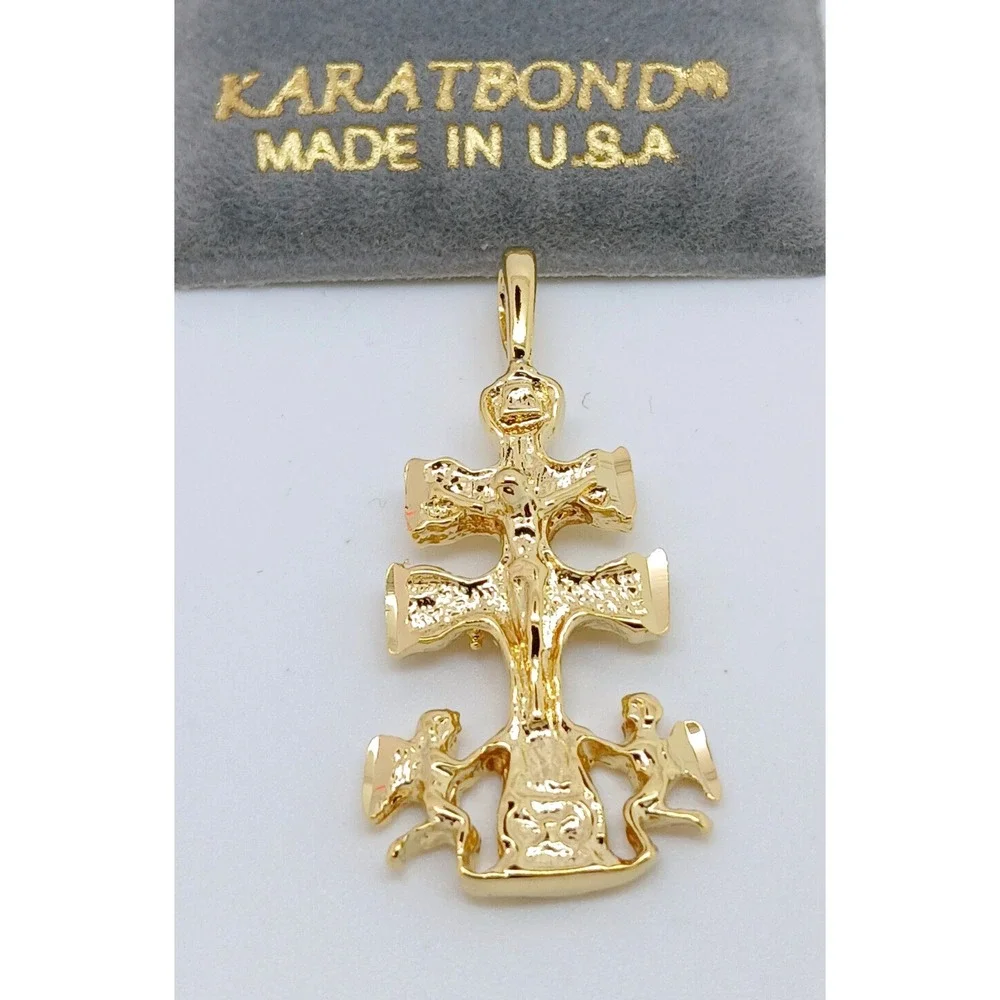 Vintage Karatbond Gold Crucifix Necklace Pendant Angel Double Cross Made USA Y2K